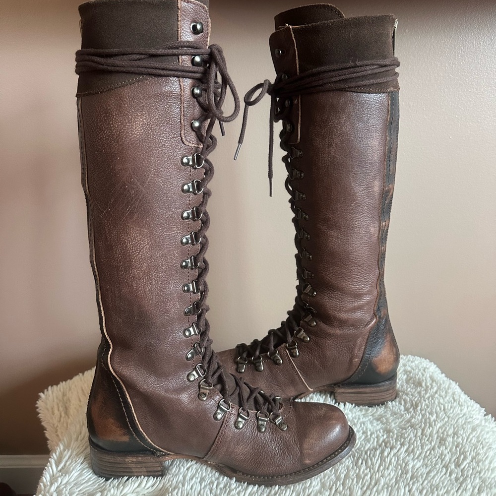 Freebird Raphael Dark Brown Lace-Up Knee-High Boots